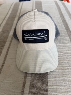Linksoul Cream and Gray Corduroy Mesh Trucker Hat